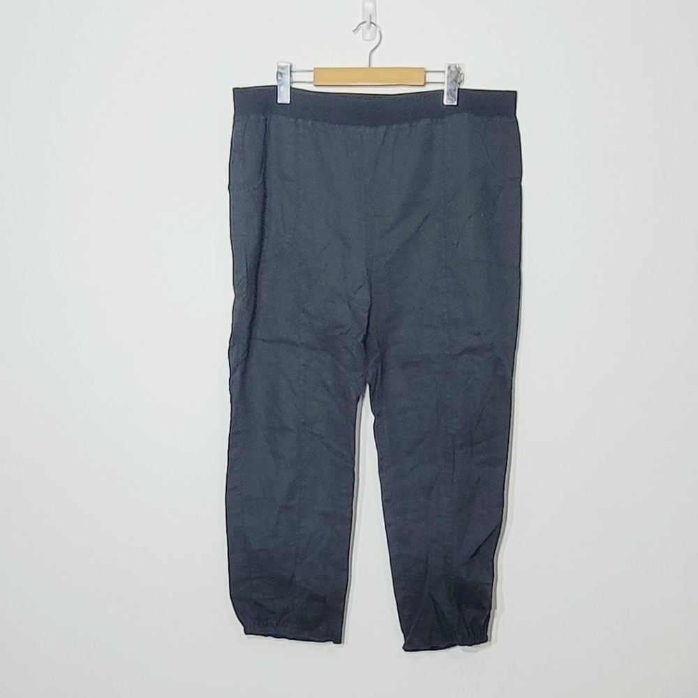 BLU No.9 Black 100% Linen Loose Fit Pockets Half Elastic Ankle Lightweight XL